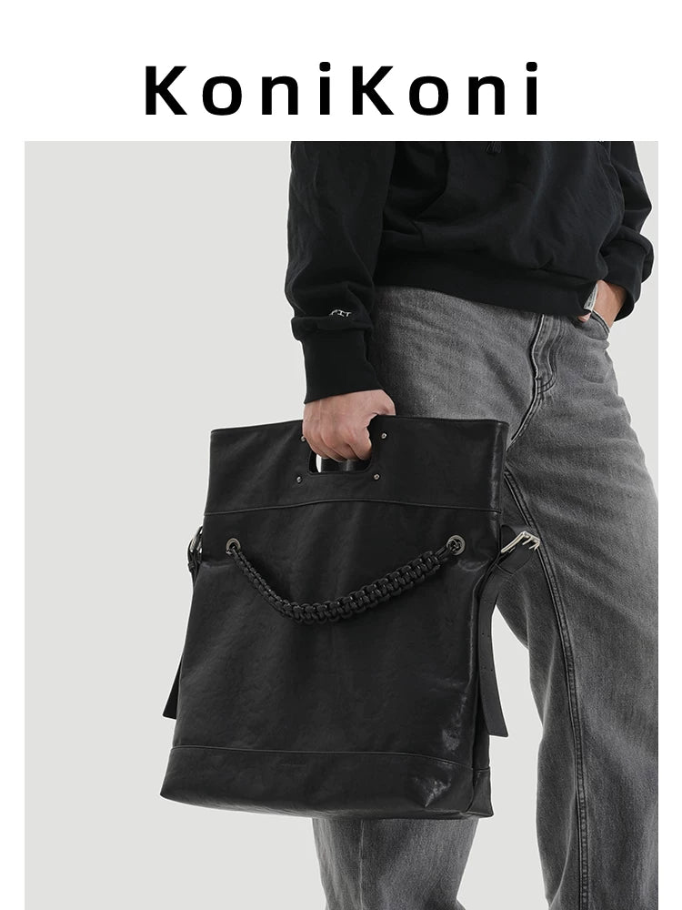 KoniKoni Leather Crossbody Large Capacity Tote Bag