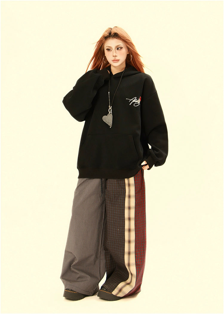 Kenvibe Vintage Embroidered Rose Letter Hooded Sweater