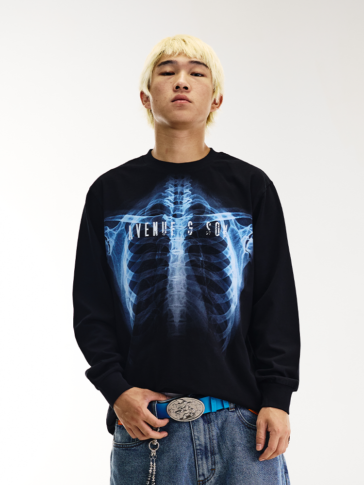 AVENUESON X-ray Perspective Skeleton Printing Cotton Long Sleeve