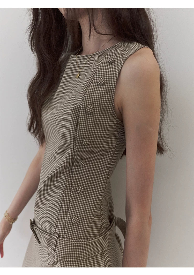 VOOE Vintage Plaid Belt Vest Dress