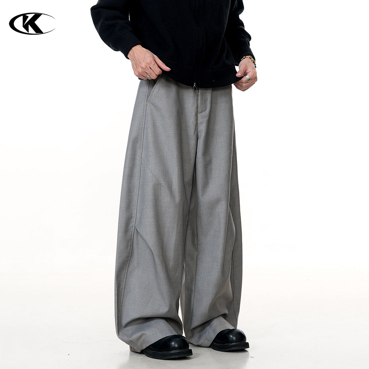 11KN Vintage Pleated Loose Straight Wide Leg Casual Pants