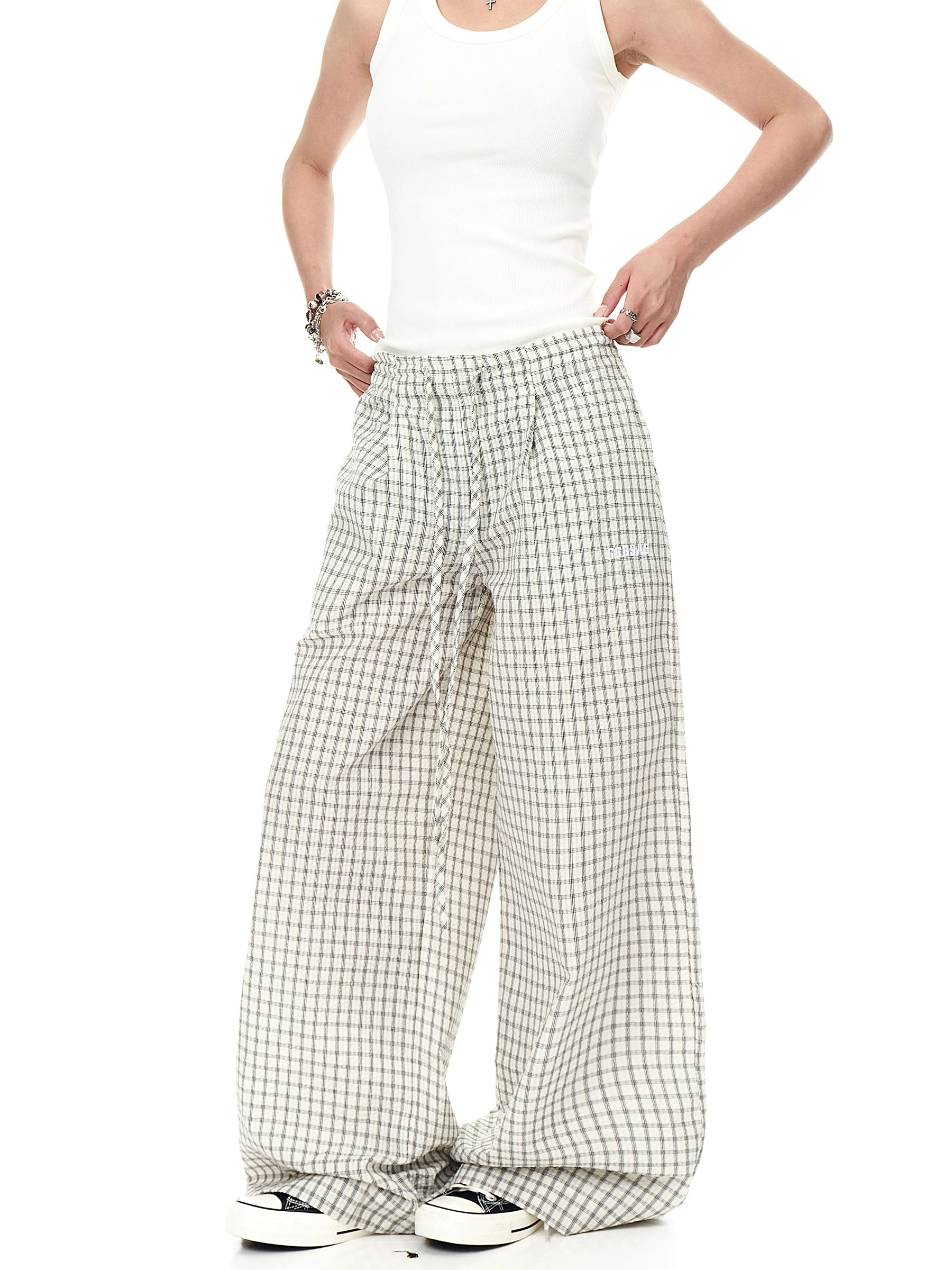 BLACKLISTS Lazy Casual Checked Wide Leg Floor Pants