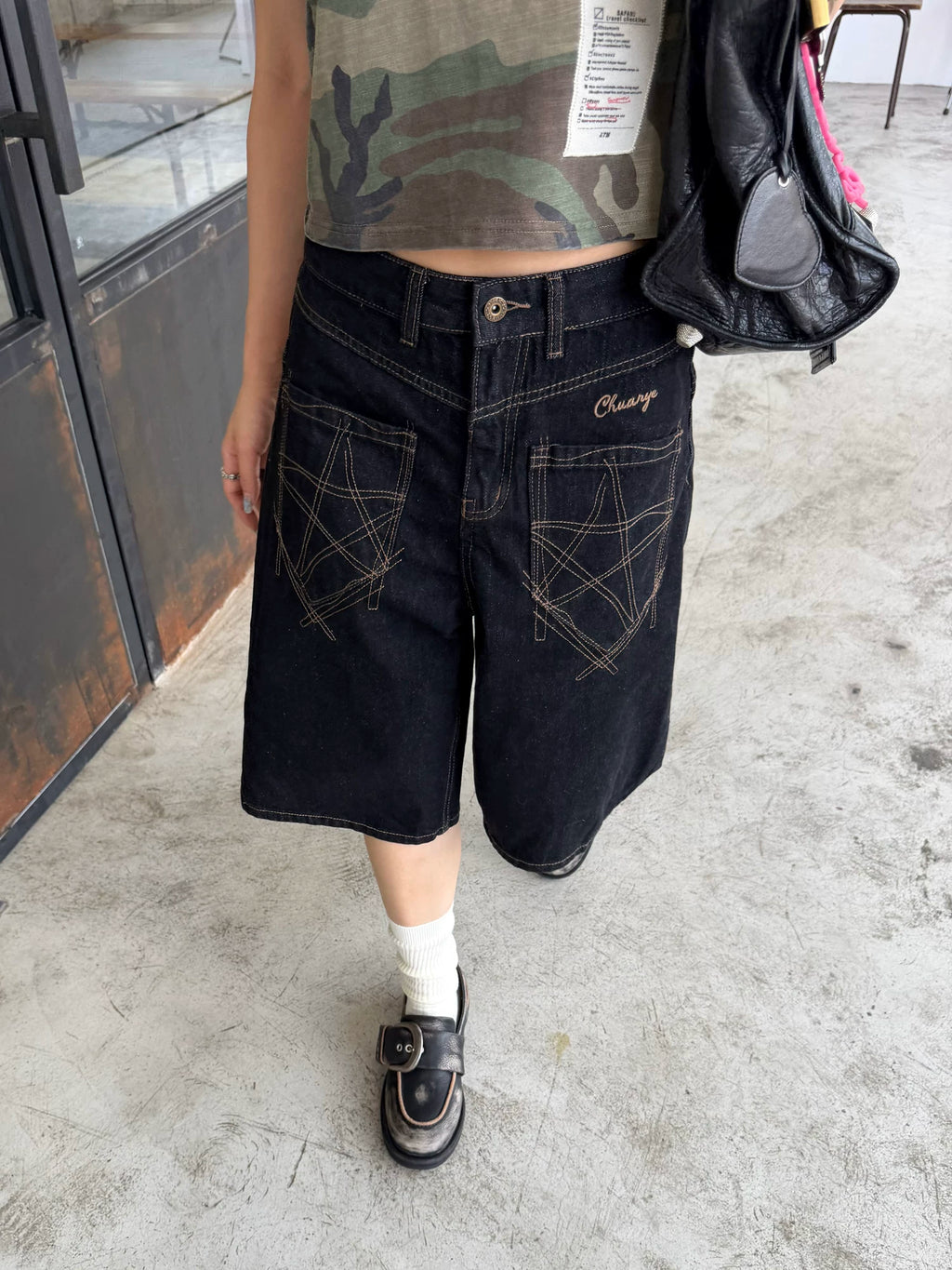 CCYE Wide-leg Denim Seven-point Knee Shorts