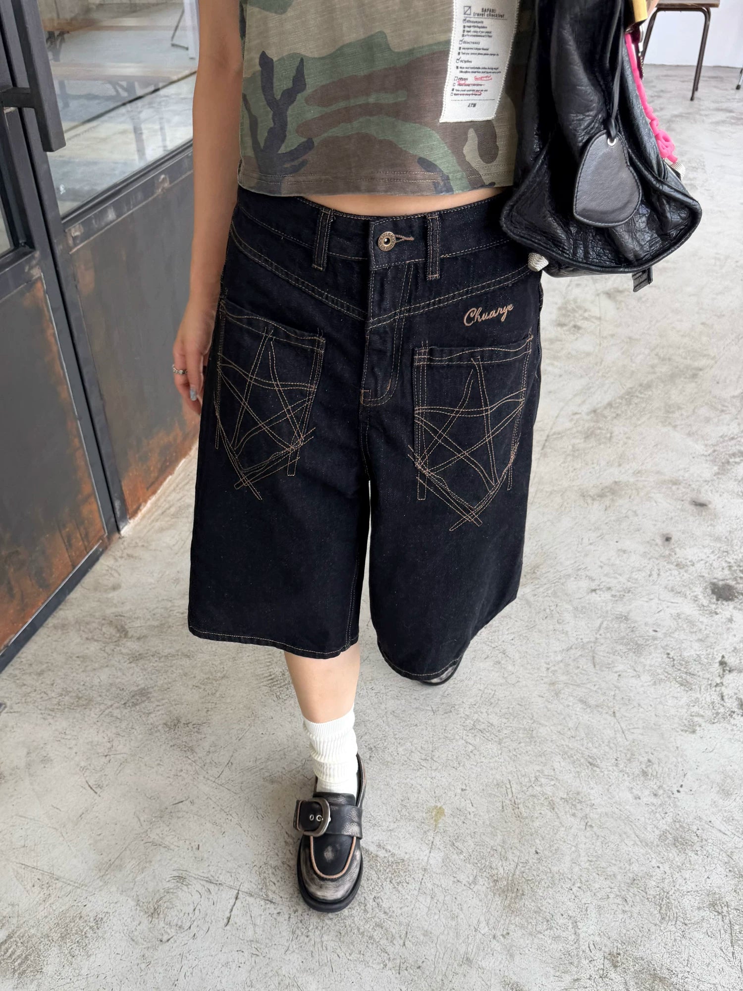 CCYE Wide-leg Denim Seven-point Knee Shorts