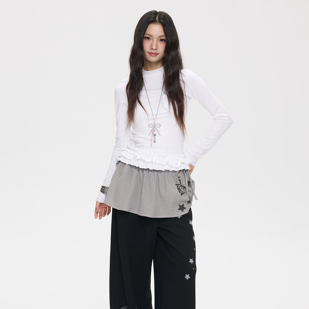 MOMSAYCAN Fungus Edge Slim-fitting Semi-turtleneck Elastic Long Sleeves