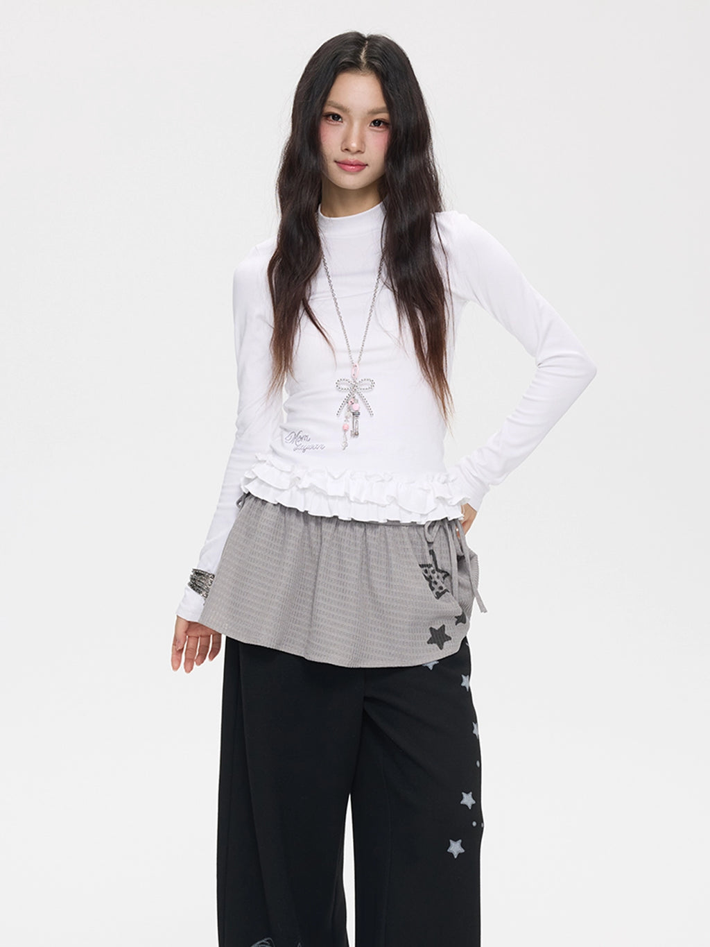 MOMSAYCAN Fungus Edge Slim-fitting Semi-turtleneck Elastic Long Sleeves