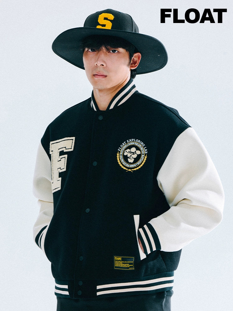 FLOAT Embroidered Contrasting Stitching Loose Baseball Jacket