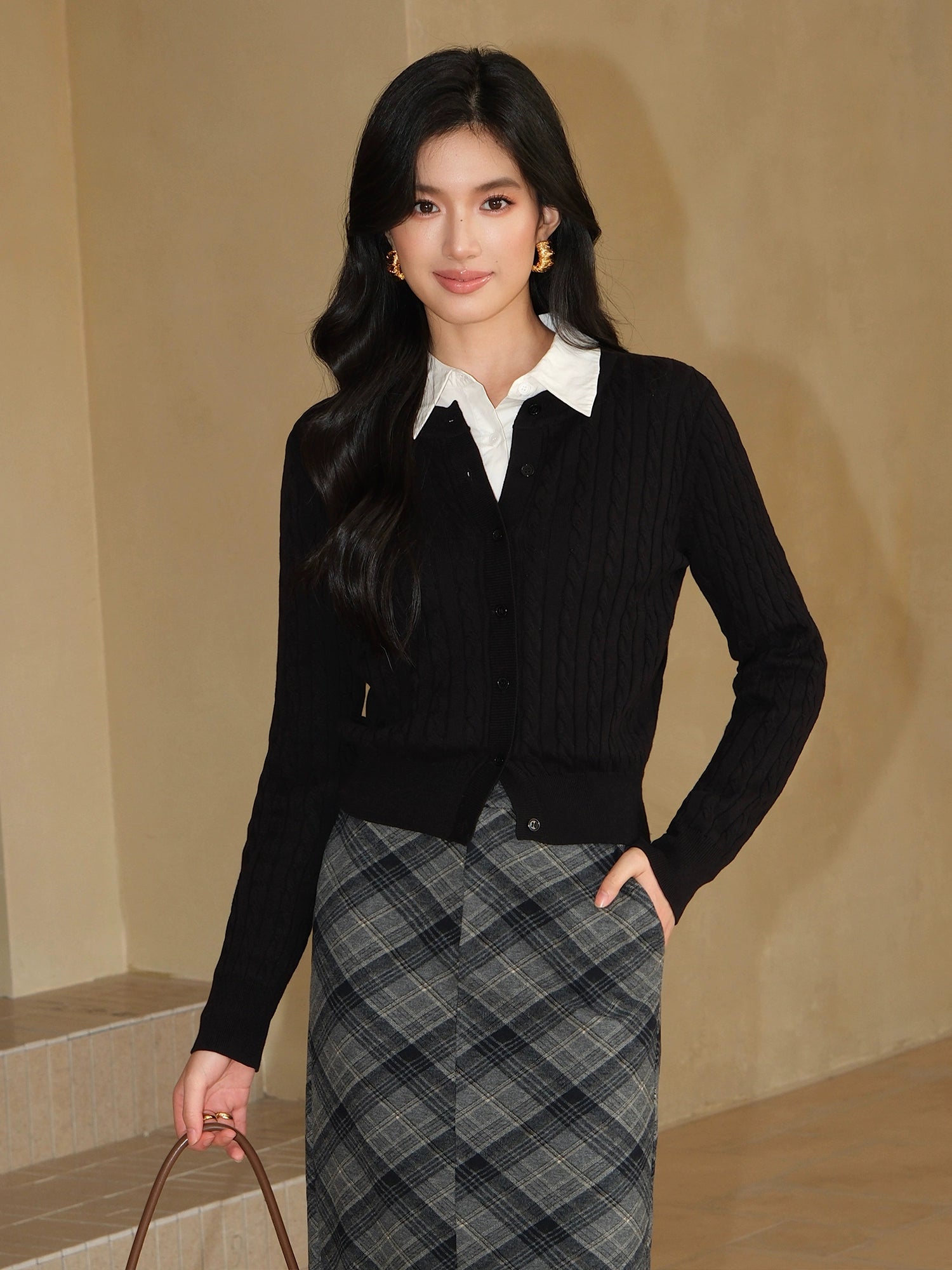 NEVA HU Vintage Crew Neck Twist Sweater Cardigan Jacket