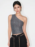 NEVA HU Slanted Shoulder Plaid Sling Vest