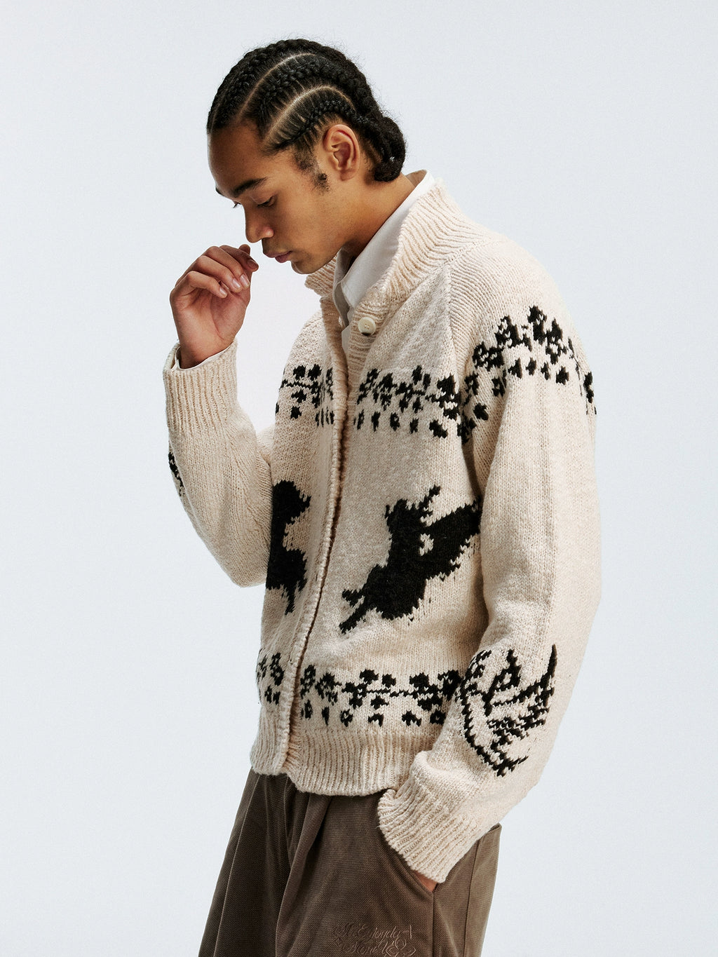 MEDM Casual Angel Pattern Embroidered Lapel Knitted Sweater