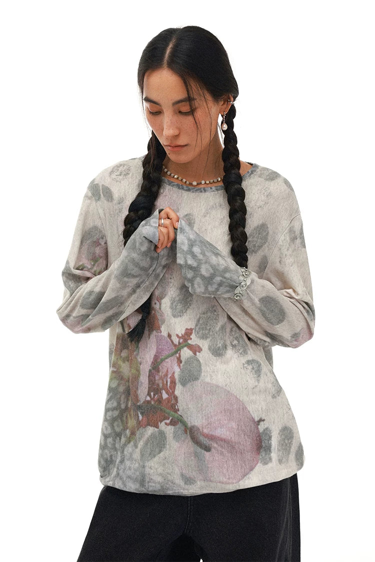 PHYS Spotted Floral Slack Shoulder Long Sleeve T-Shirt