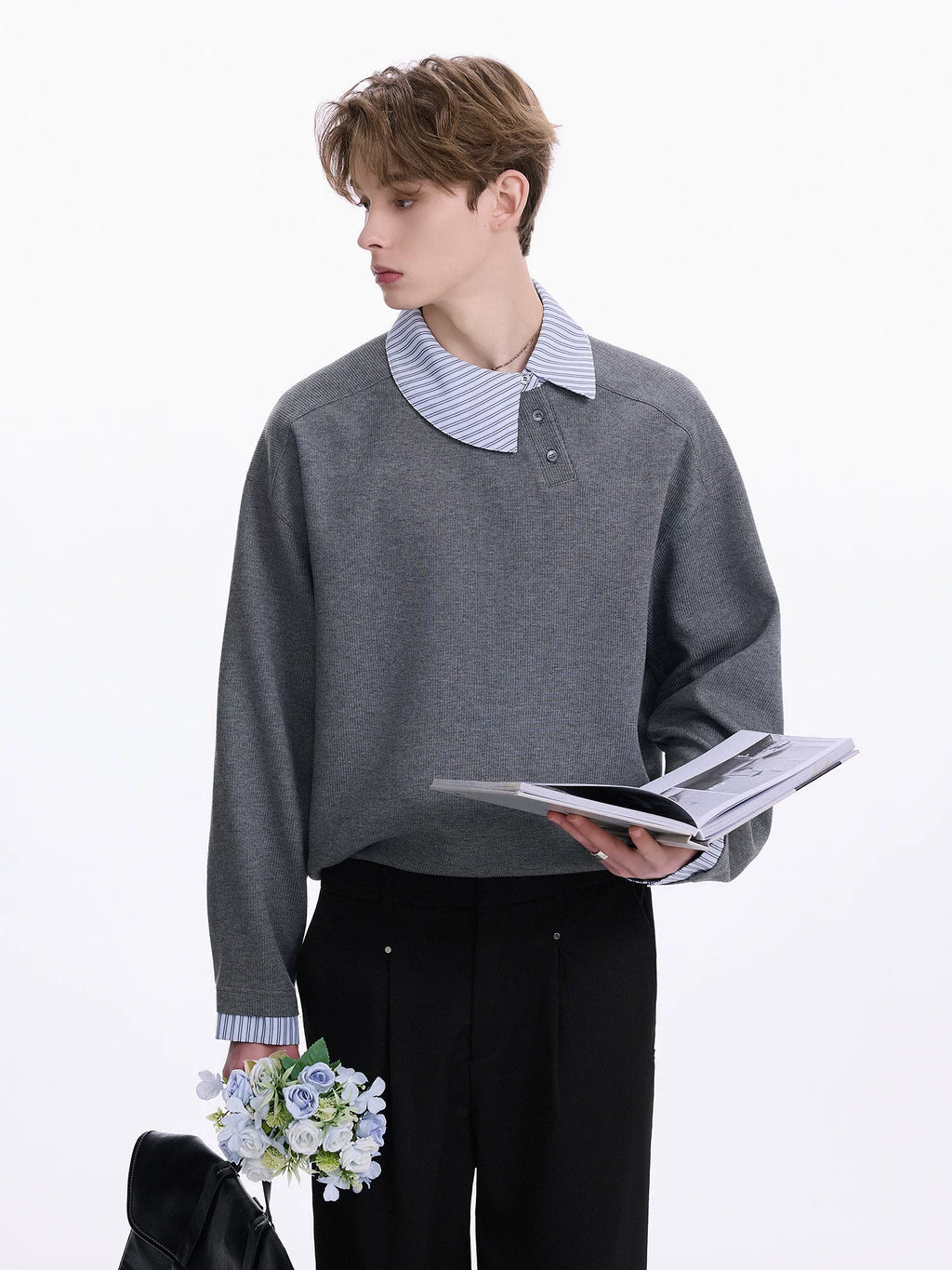 CHOR Striped Shaped Oblique Lapel Pullover Sweater