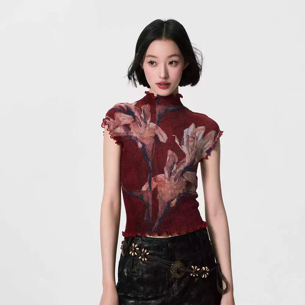 YEDM Pleated Lily Turtleneck Tee
