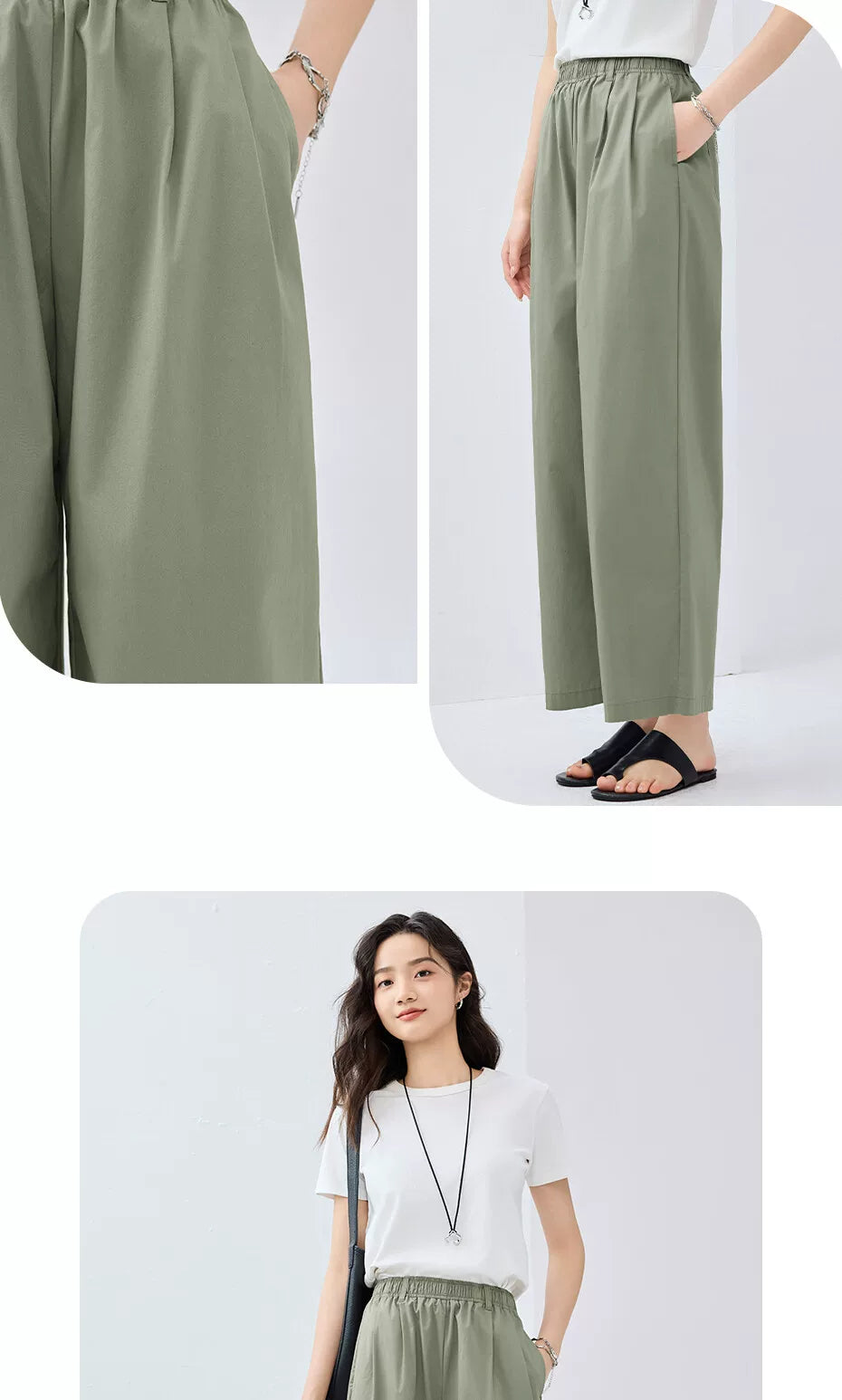 Giordano Pleated Wide-leg Elastic-waisted Capris