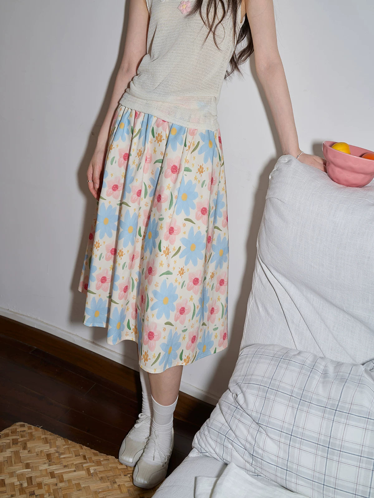 XUJING High Waist Oil Painting Print Skirt