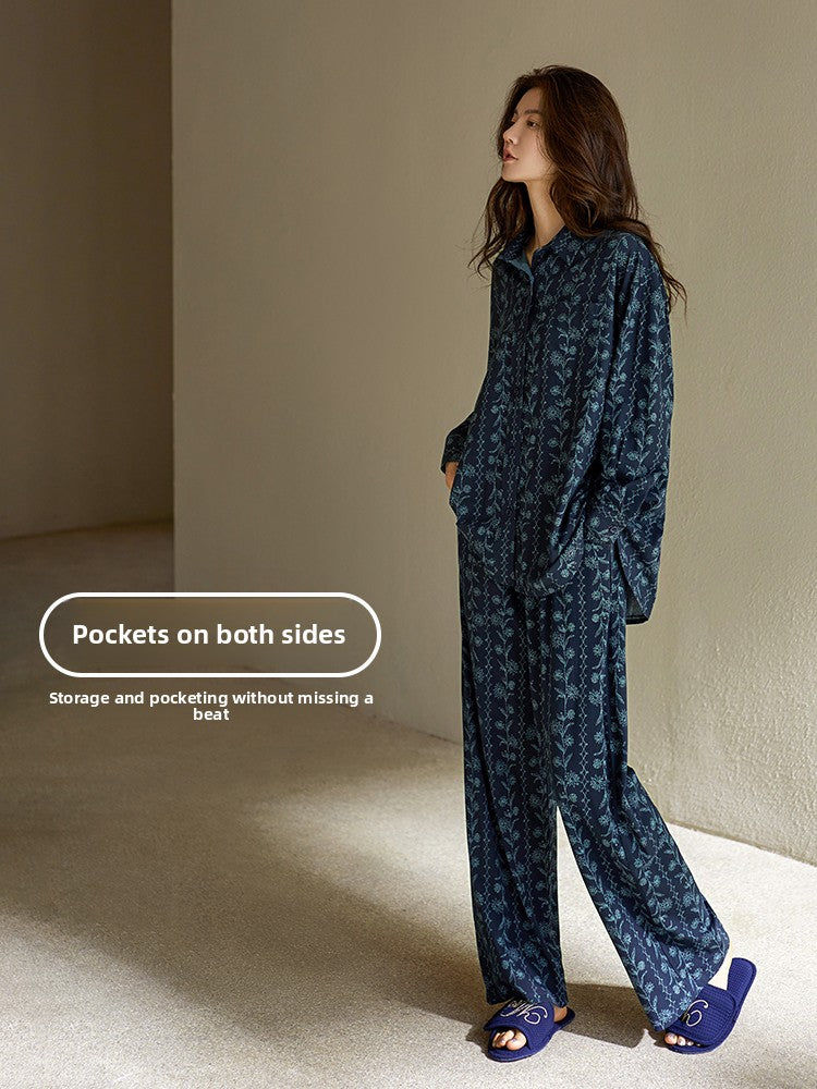 YUENEI Pure Cotton Loungewear Old Money Wind Long-sleeved Pajamas