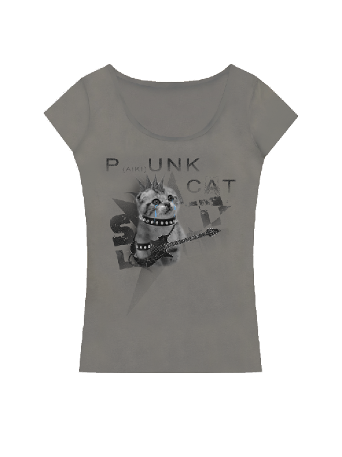 PAIKI Punk Kitty Retro Animal Print Slim Tee