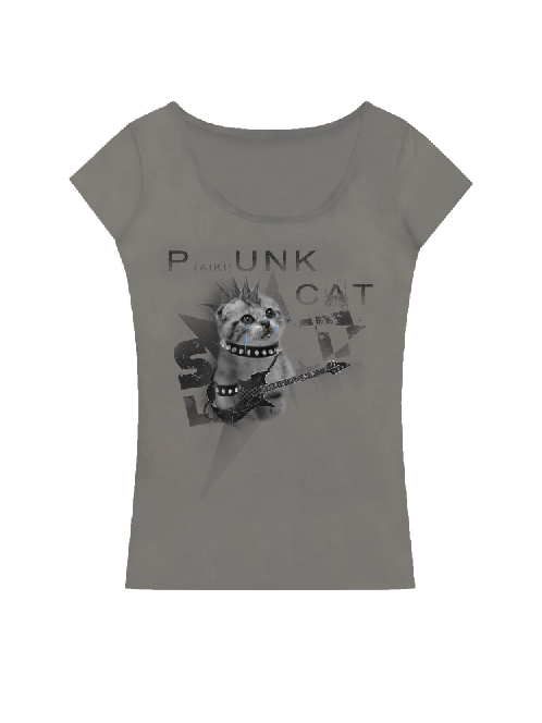 PAIKI Kitten Print Slim Large Collar Tee