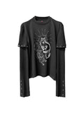 DETW Fake Two Pieces Micro-elastic Thin Metal Embellished Long Sleeves