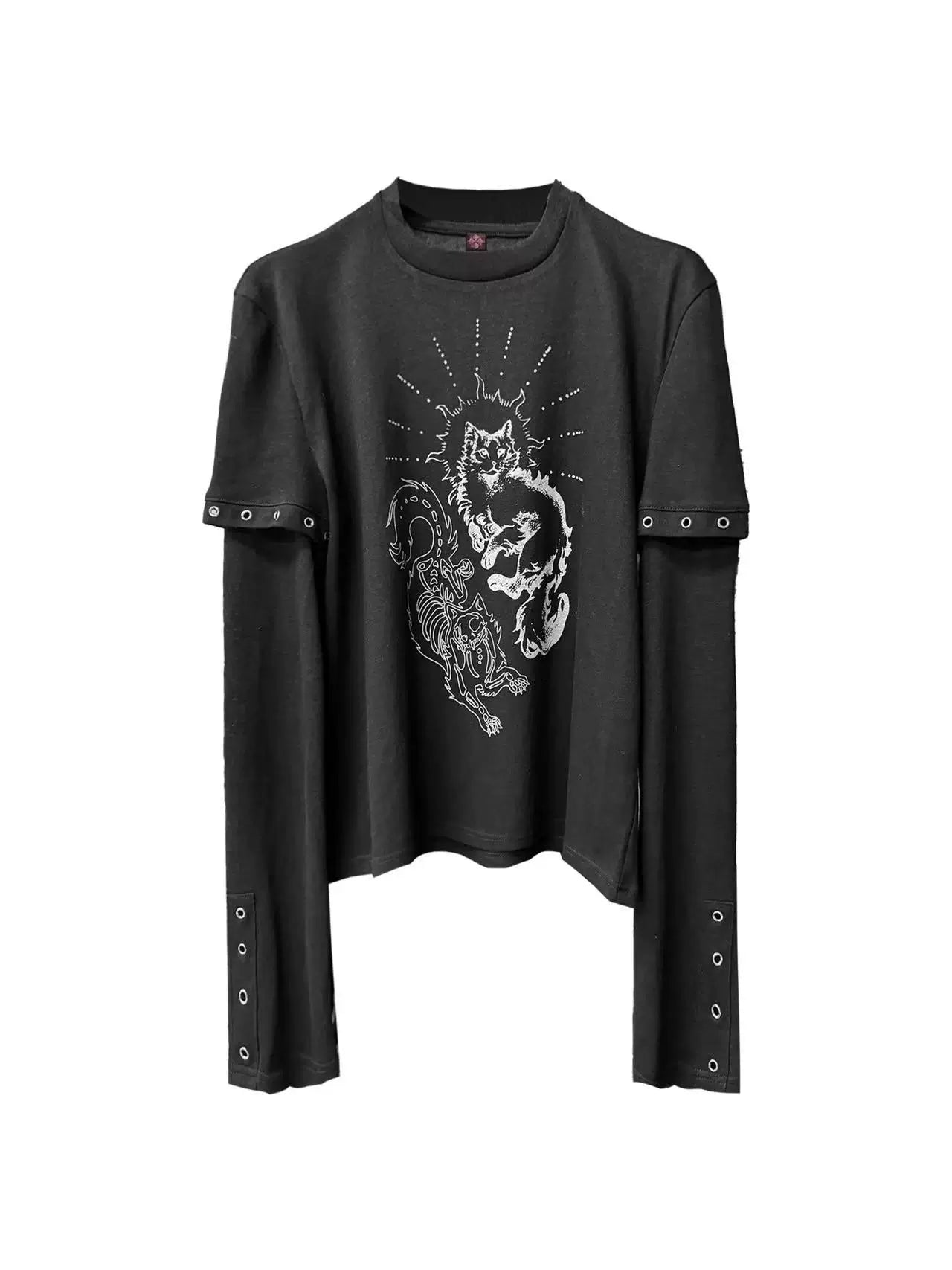 DETW Fake Two Pieces Micro-elastic Thin Metal Embellished Long Sleeves