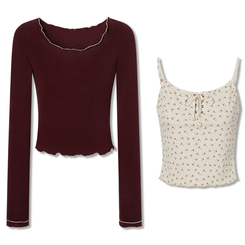 Imone Floral Suspender Fungus Edge Bottoming Shirt