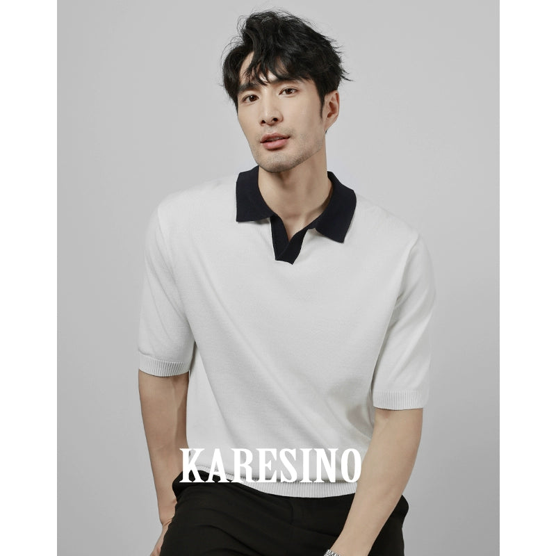 KARESINO Ice Silk Breathable Contrasting Color Splicing Knitted Sweater