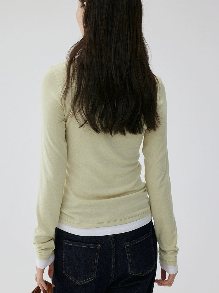 VOOE Fake Two Pieces Casual and Thin Round Neck Long Sleeves