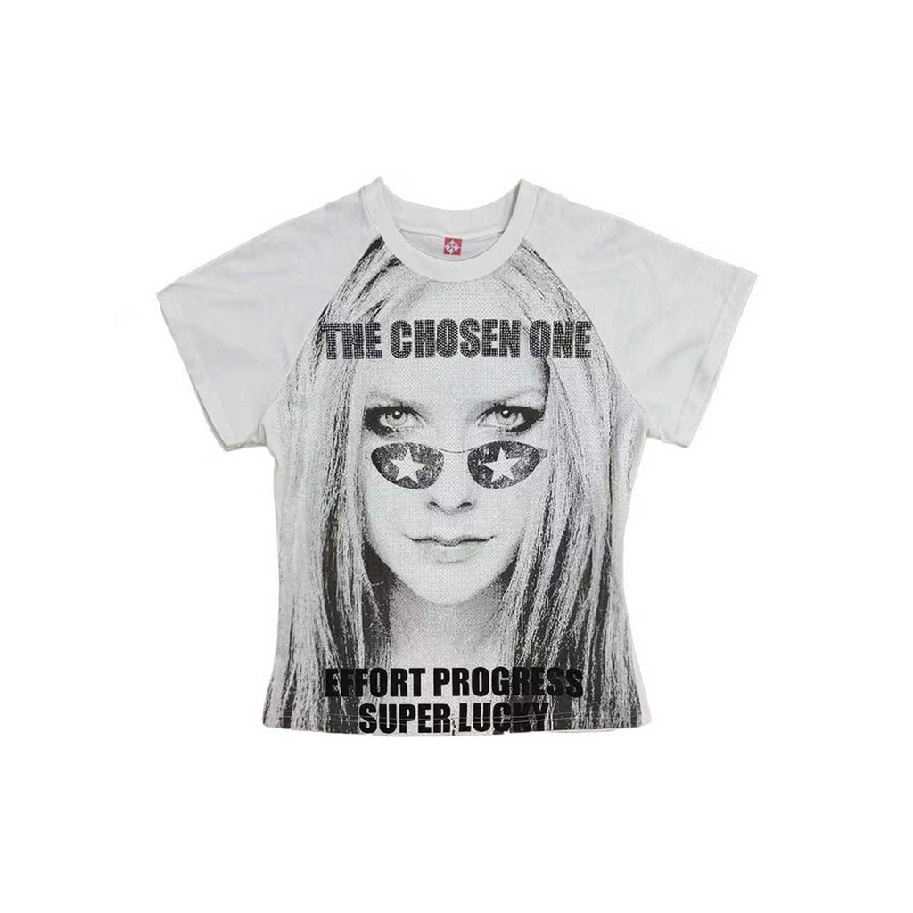 DETW Retro Portrait Slogan Hot Diamond Printing Slim Tee