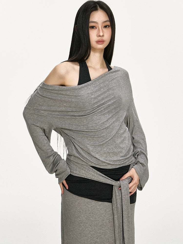 Anna Aneae Slanted Shoulder Sunscreen Casual Lazy Long Sleeves