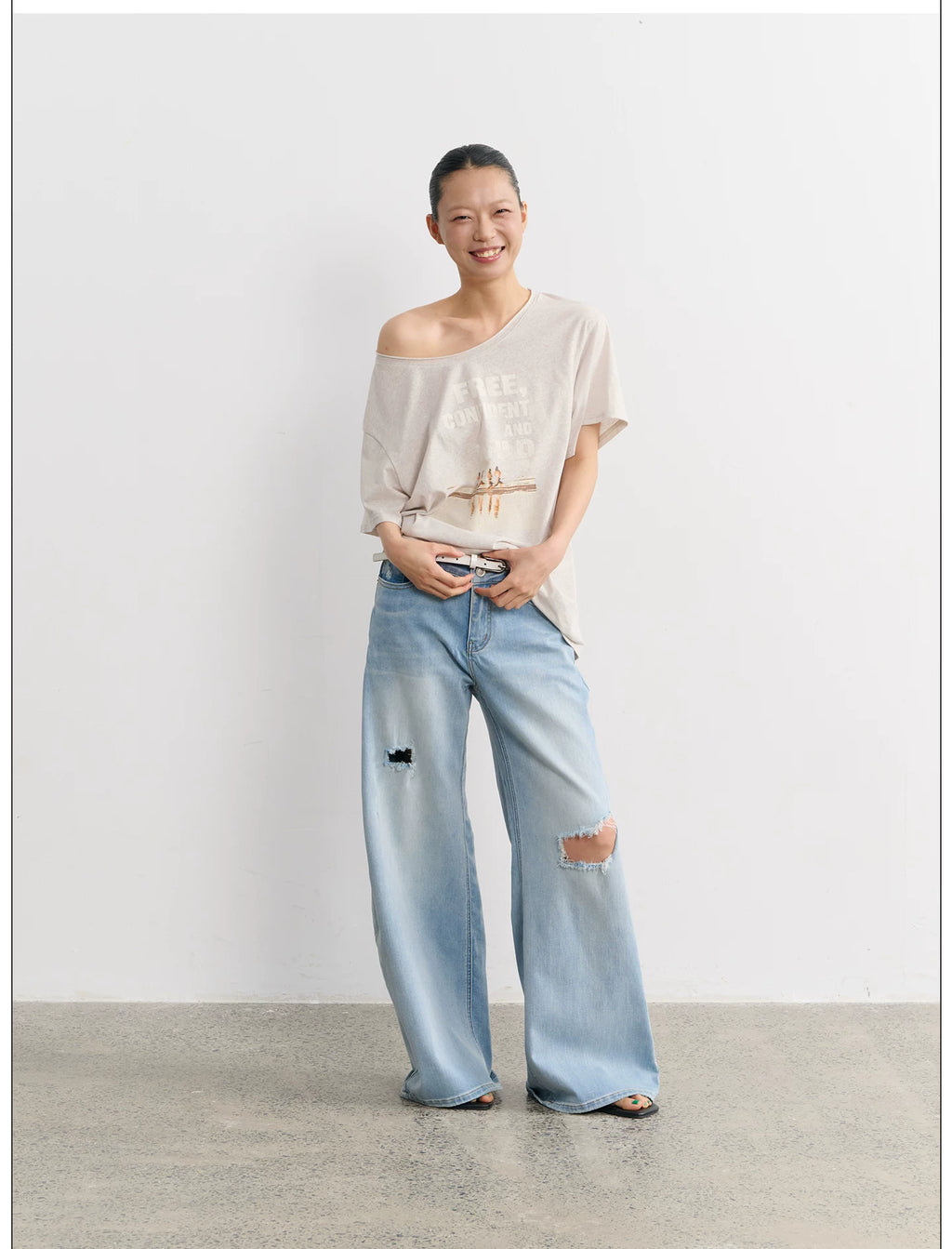 LINY LIBERTY Loose Ripped Wide-leg Jeans