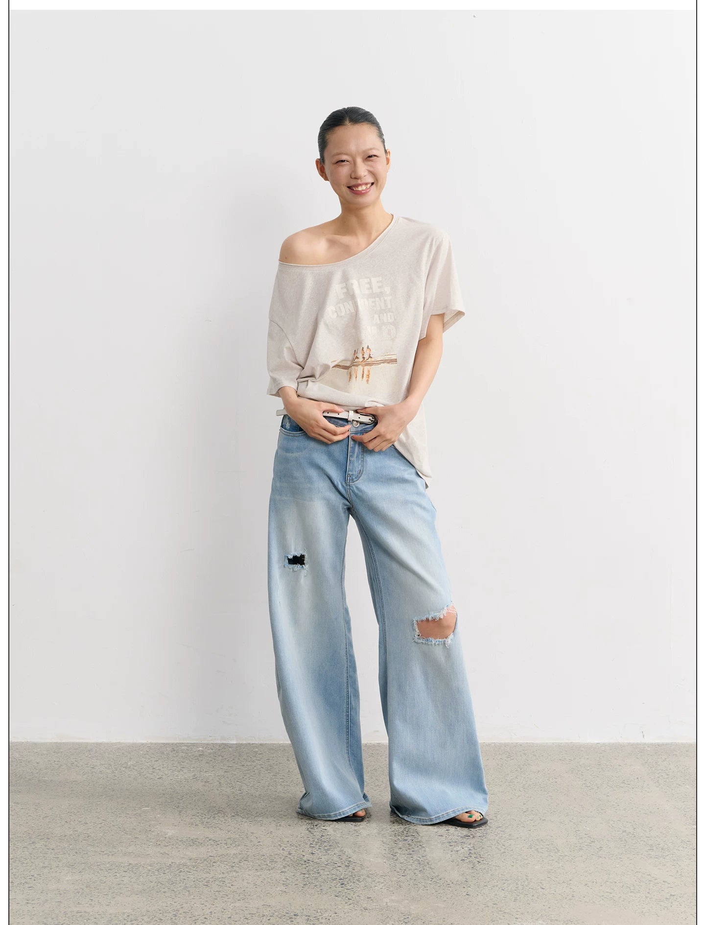 LINY LIBERTY Loose Ripped Wide-leg Jeans