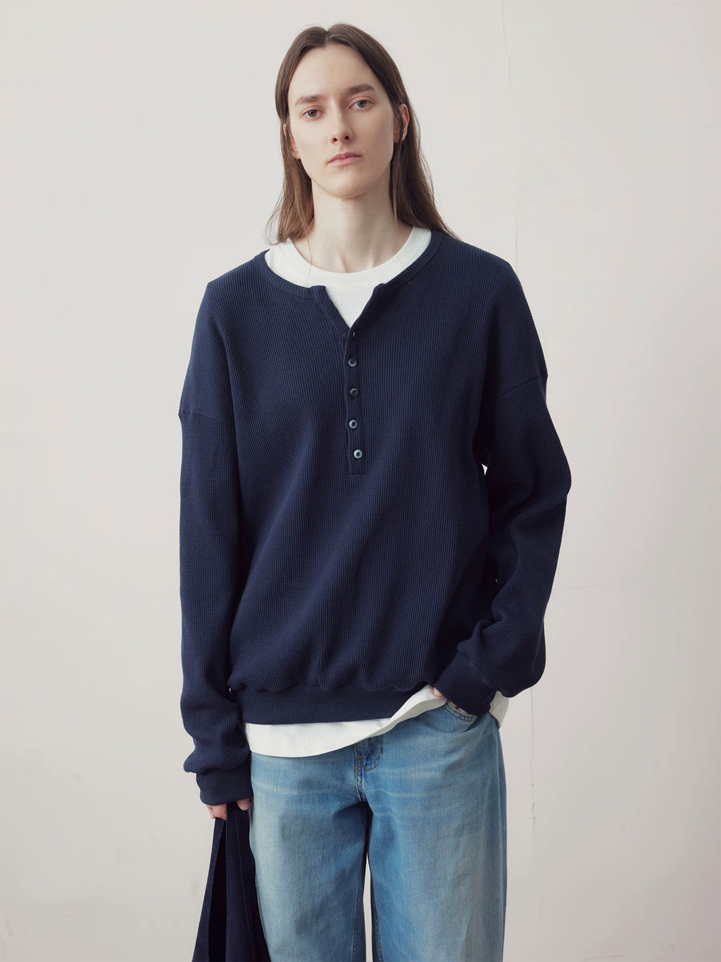 COLN Waffle-breasted Henry-neck Sweater