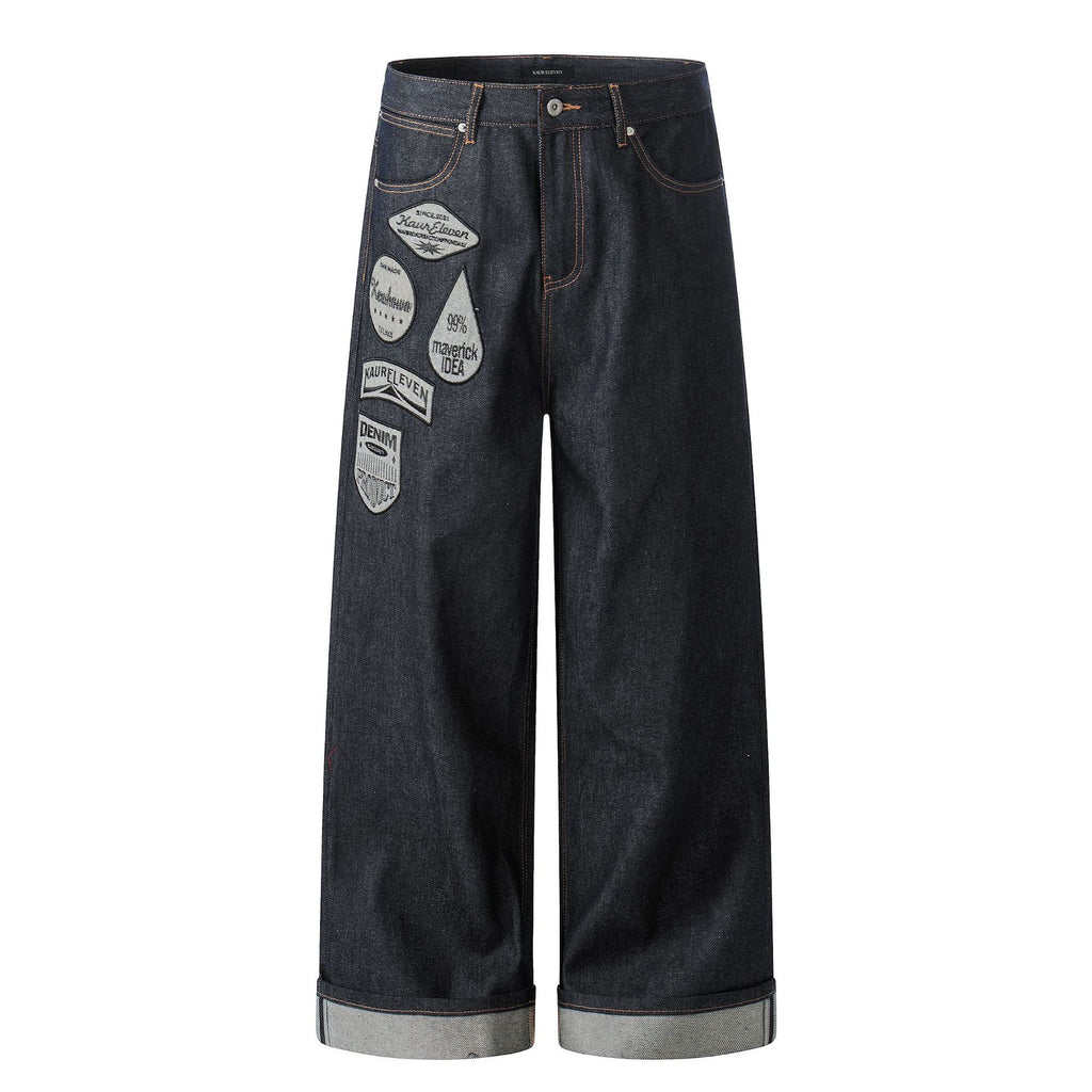 11KN 11 oz Wide-Leg Denim Jeans with Embroidered Patches