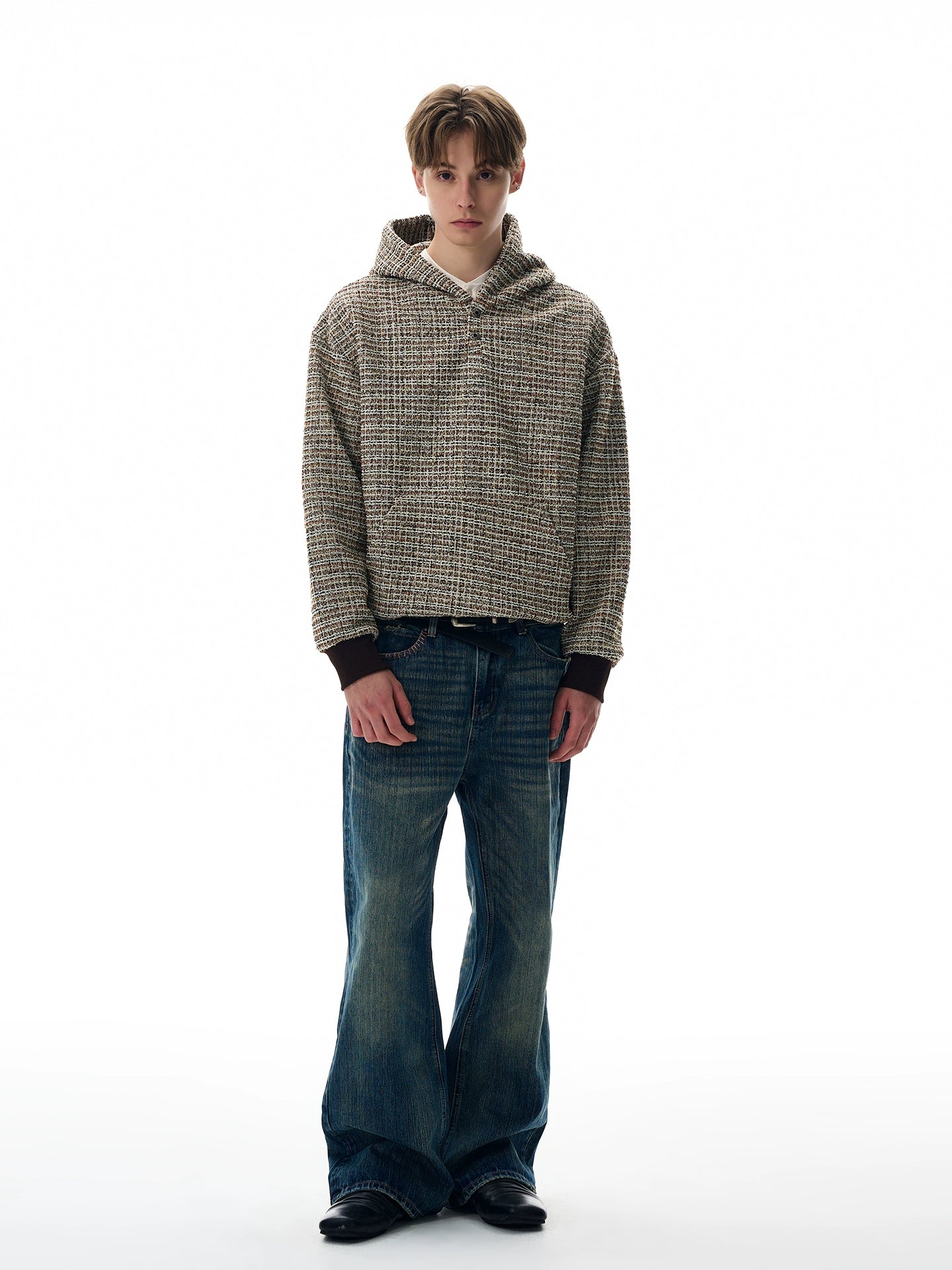 A PUEE Retro Small Fragrant Woven Hooded Sweater