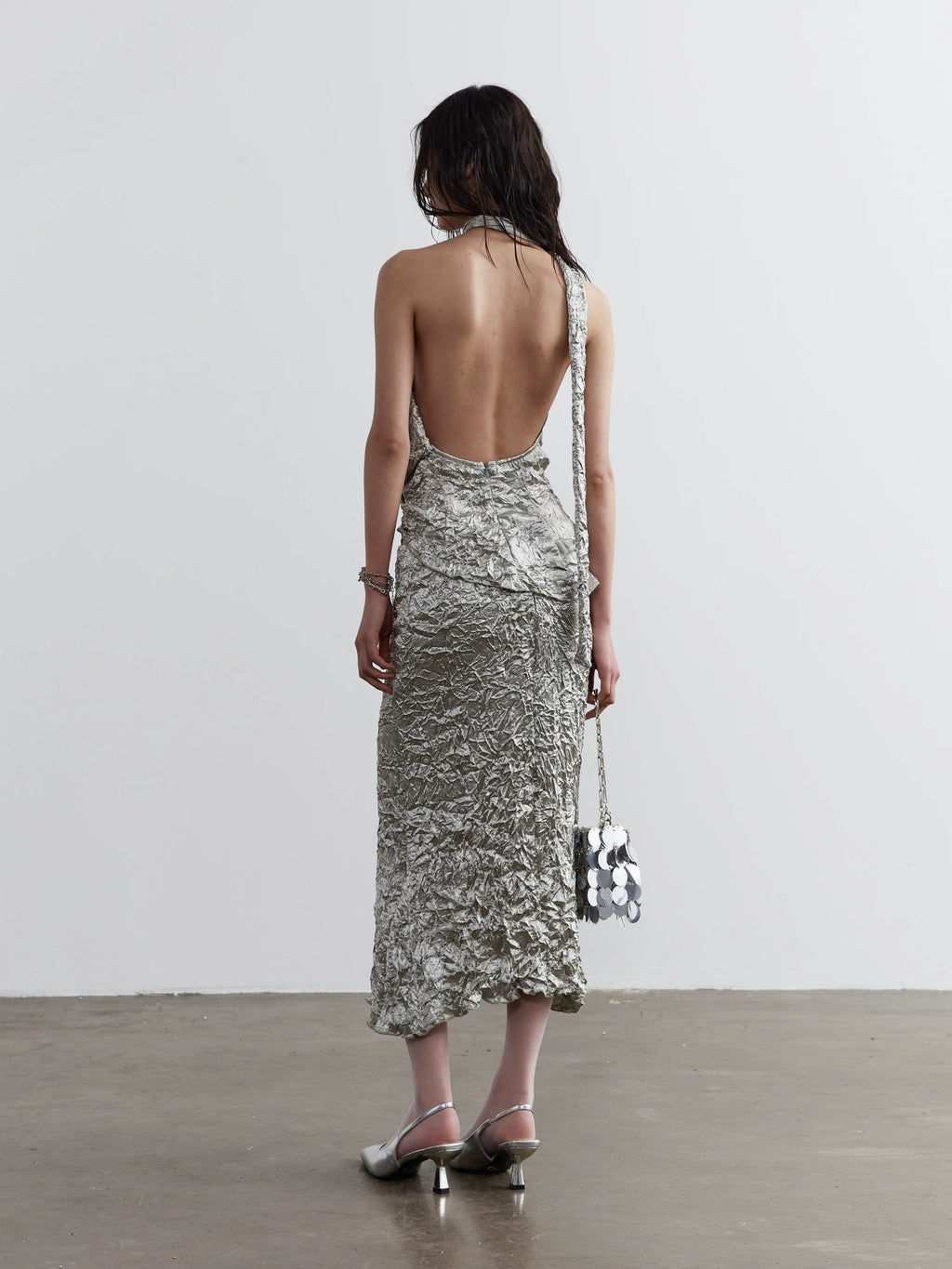 JNYLON Minimalist Satin Crumpled Two-piece Dress