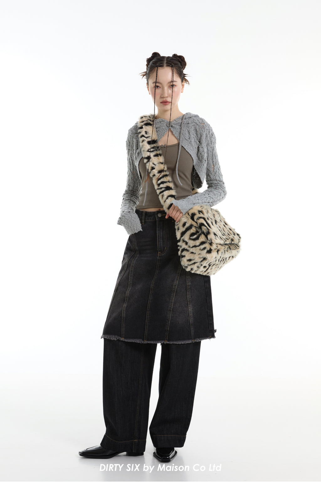 DirtySix spotted leopard flip square bag