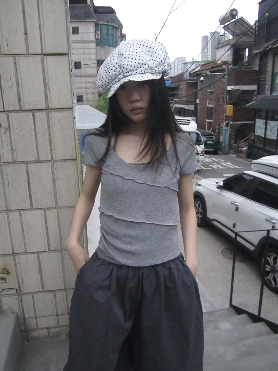 Ang:project Retrofake Two-piececontrast Coloru-shaped Collar Tee