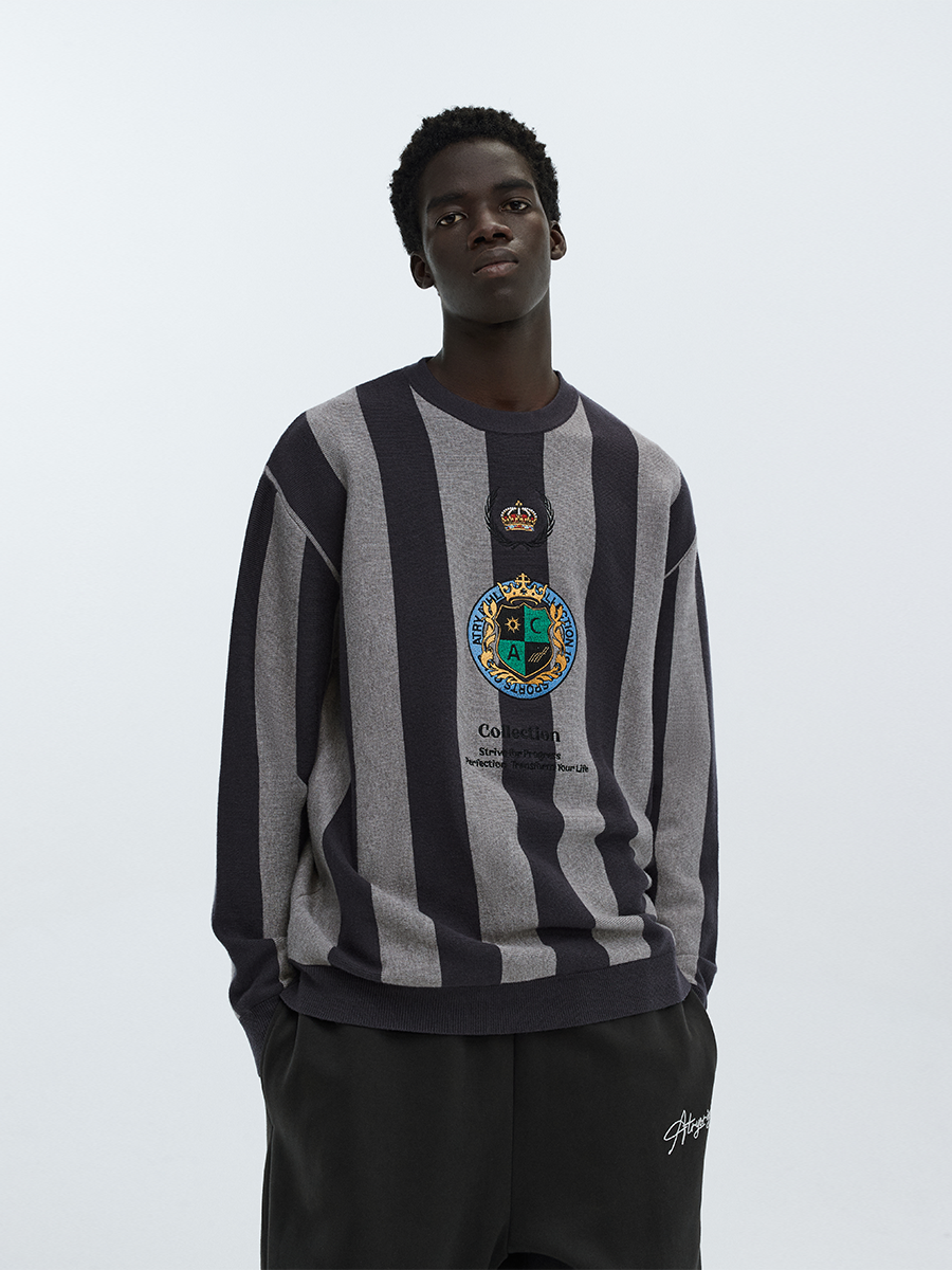 ATRY Striped Badge Vintage Loose Sweater