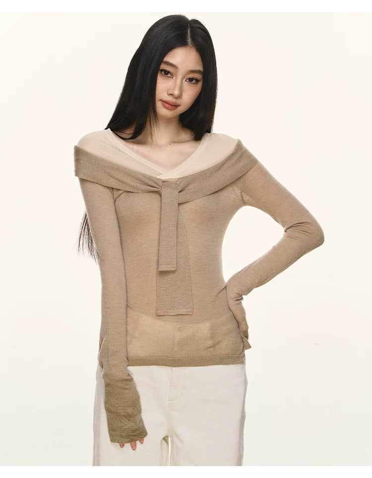 Anna Aneae Fake Two-piece Bow Strap Long Sleeve