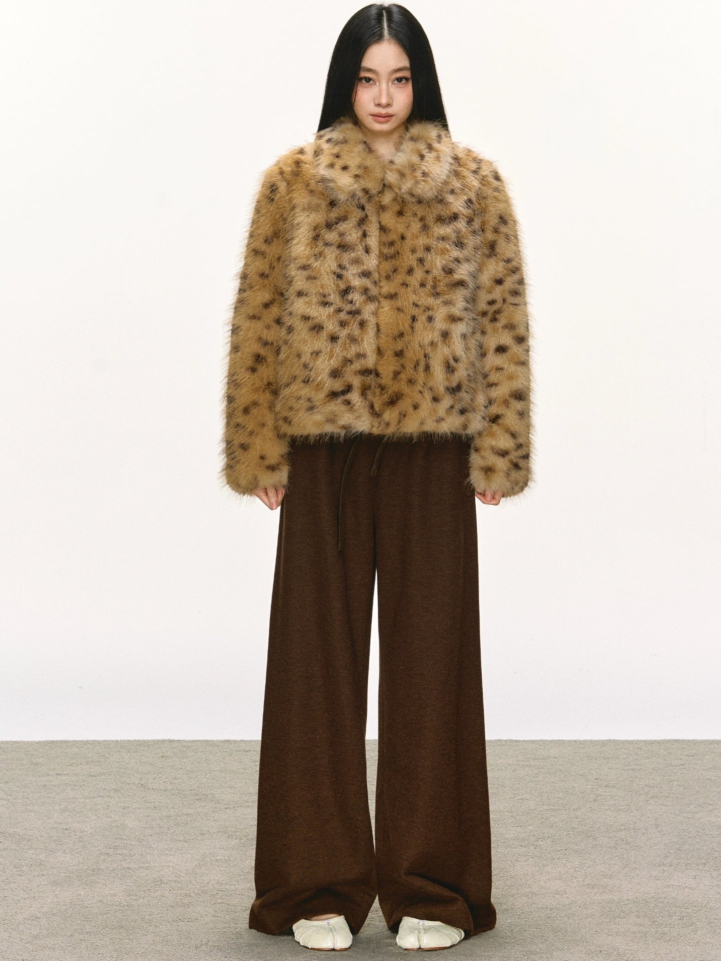 Anna Aneae Leopard Print Premium Lapel Thickened Short Fluffy Jacket