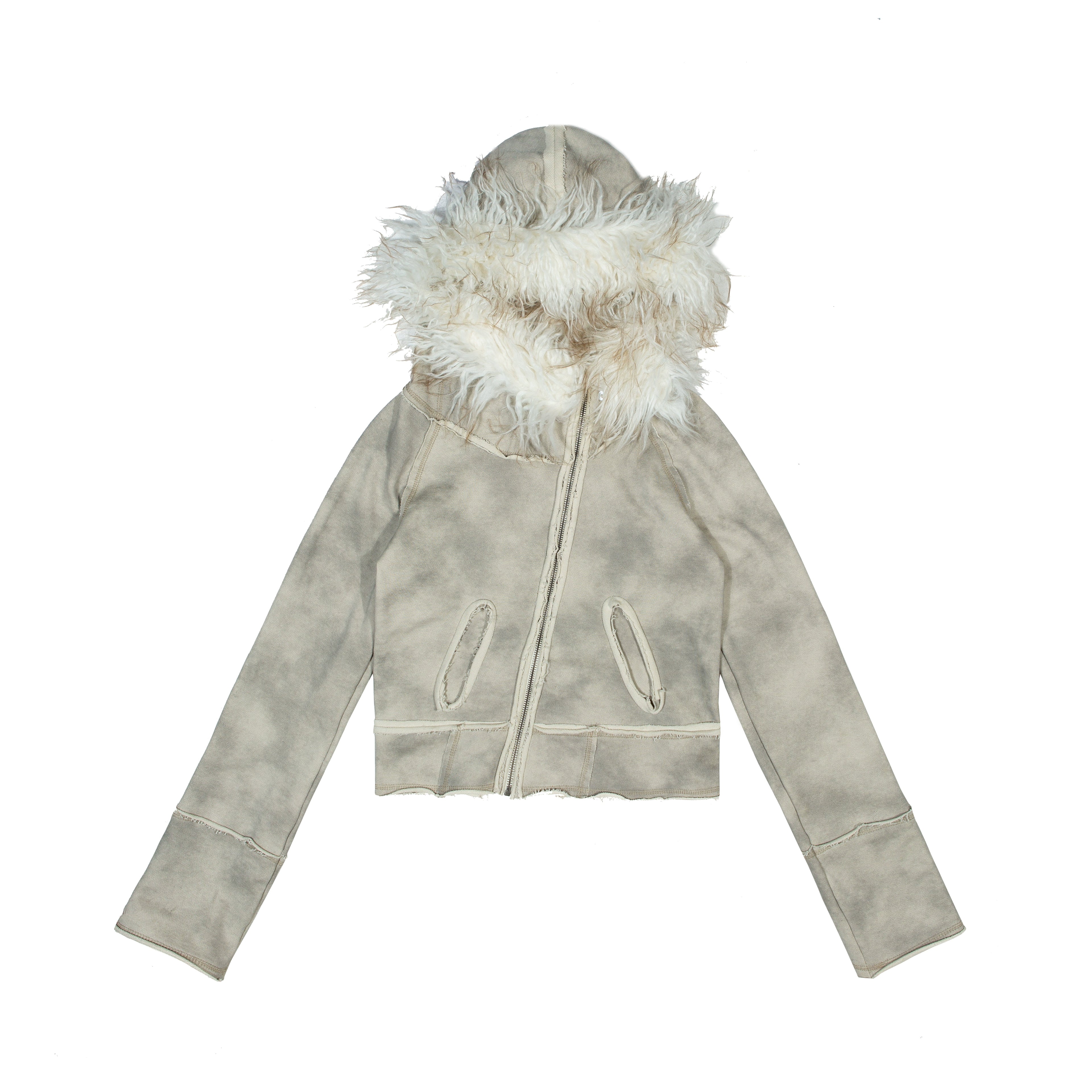 ARIADNAw Fur Collar Loose Mouth Distressed Y2k Cropped Coat