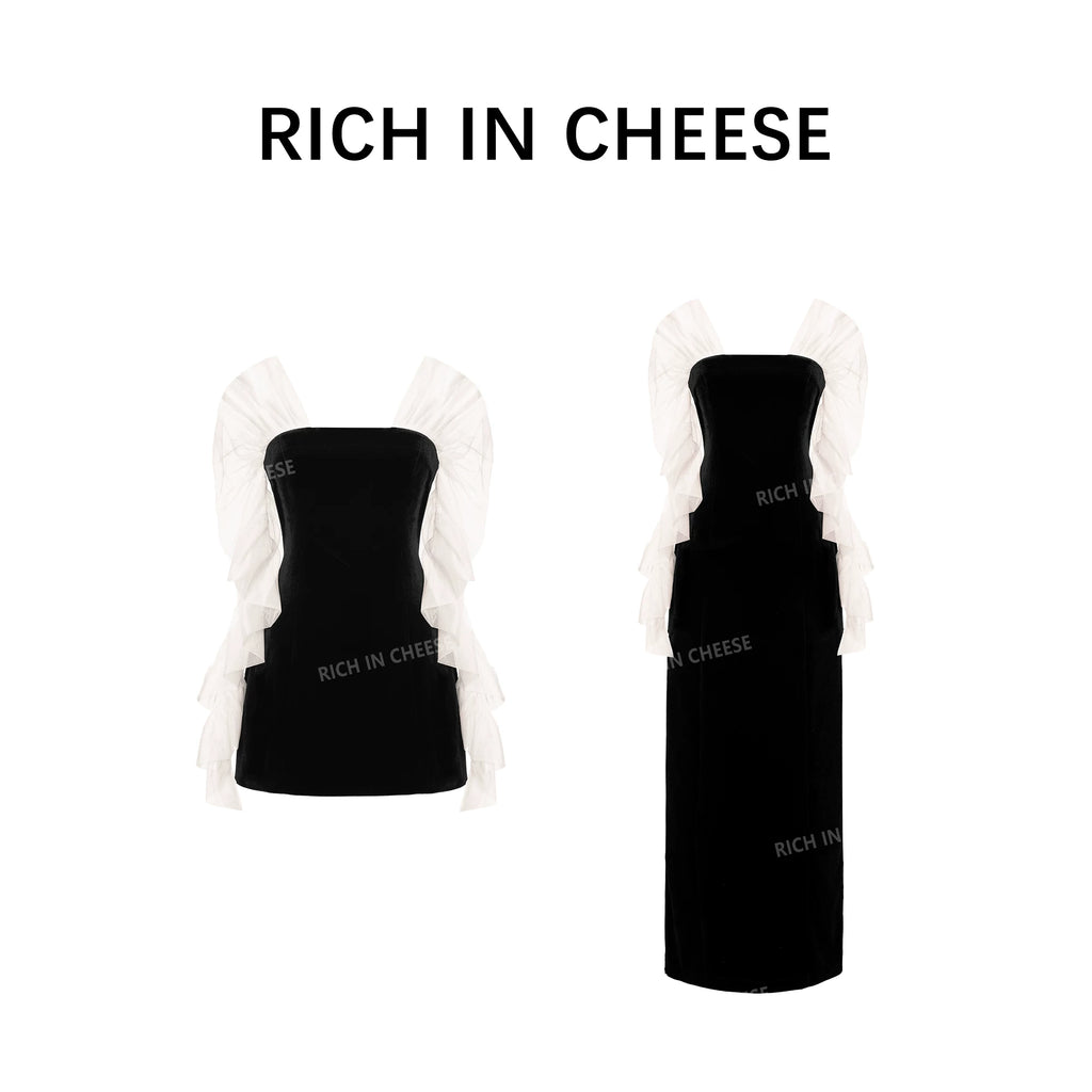 RICH IN CHEESE Pull-pleated Mesh Waist Dress