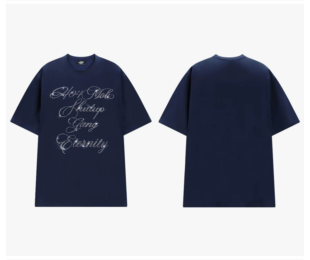 404MOB Alphabet Hot Diamond Loose Casual Tee