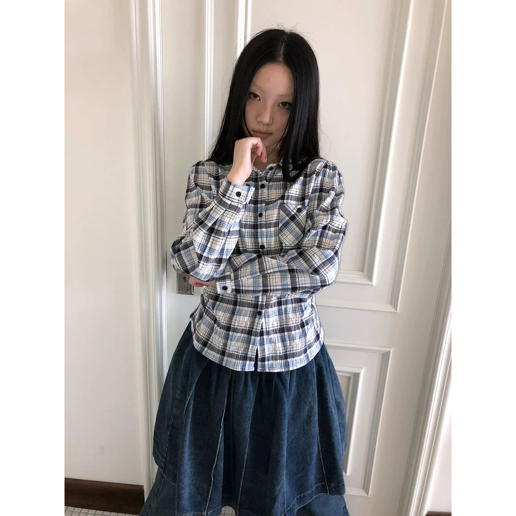Ang: Project Vintage Versatile Casual Waist Plaid Long-sleeved Shirt