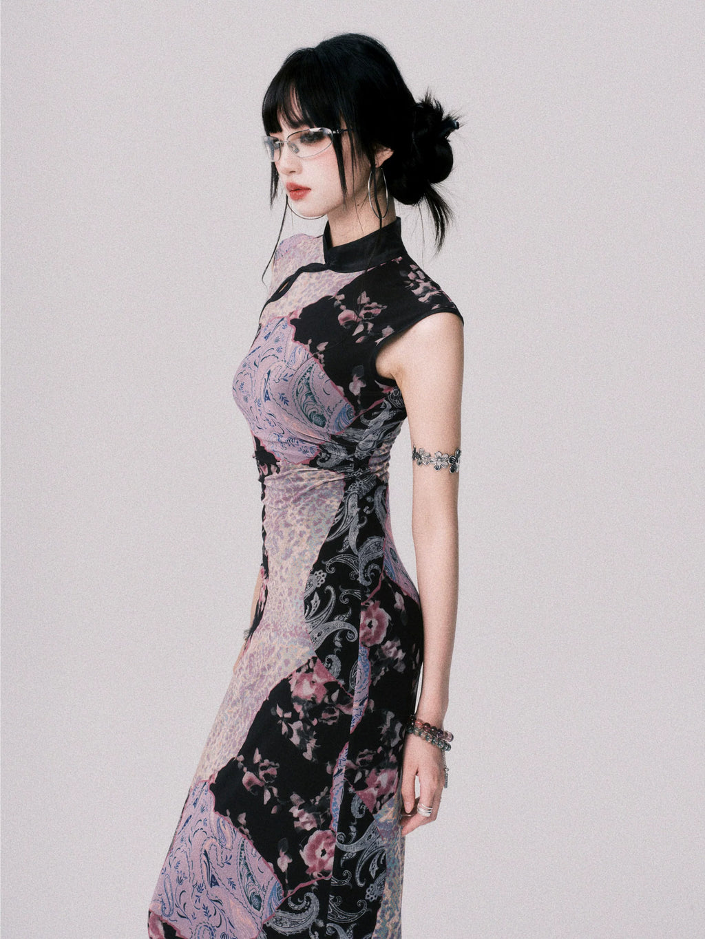 LULUSWINGS Stitching Contrasting Color Elastic Cheongsam Dress