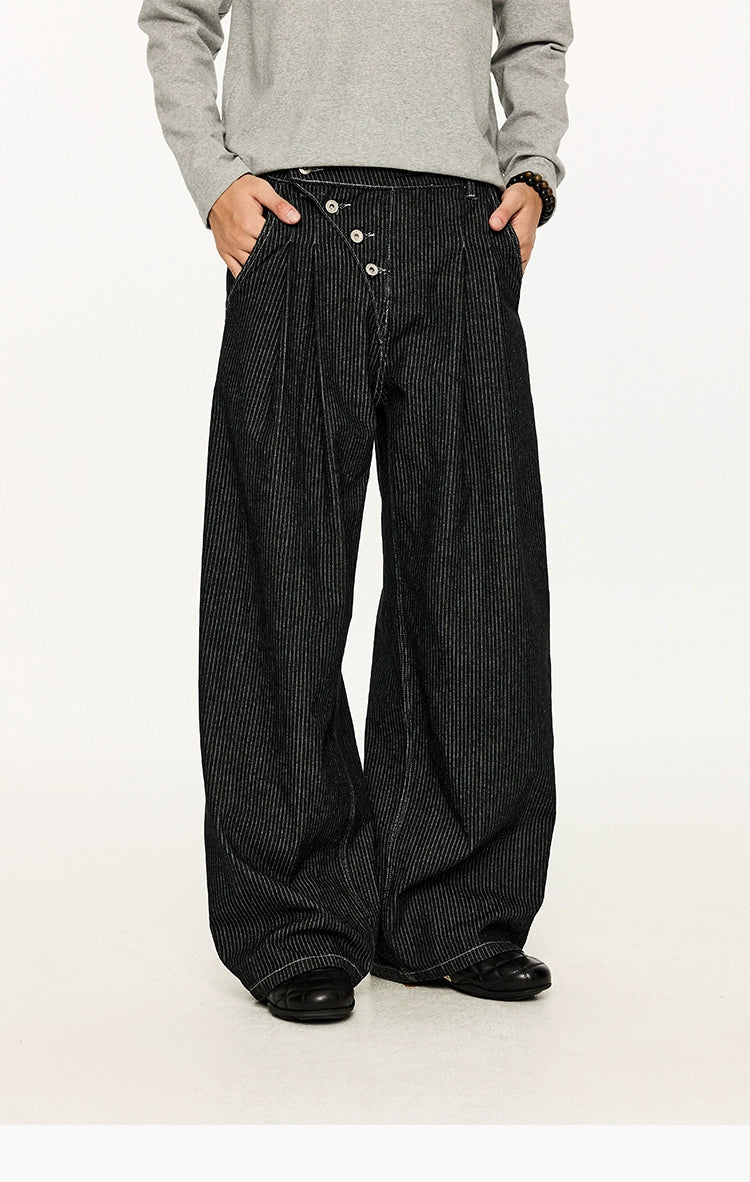 KREATE Striped Pleated Micro-A Wide-leg Jeans