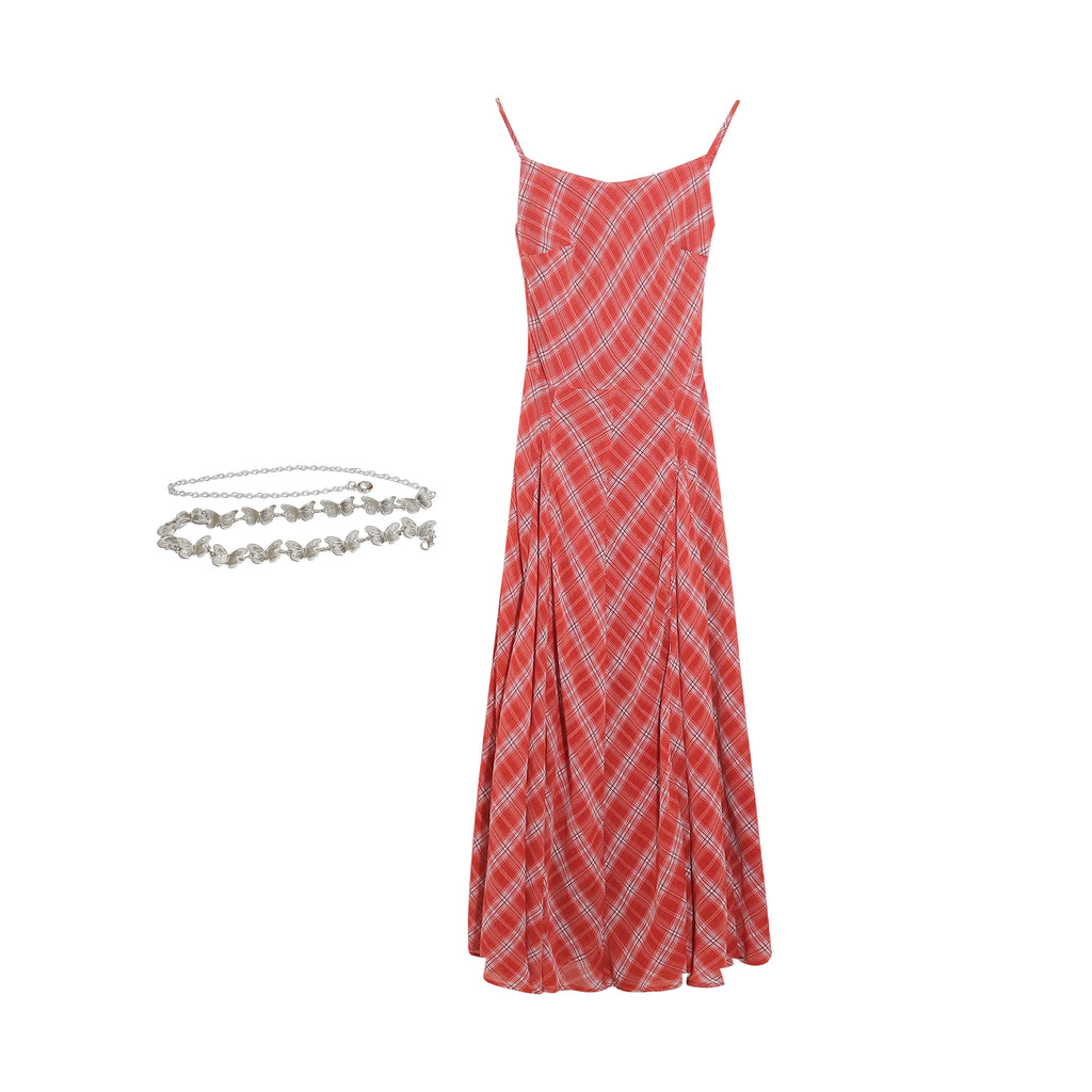 Wildberry Red Plaid Waist Suspender Dress