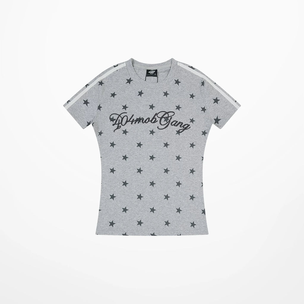 404MOB Chain Embroidery Full Print Striped Slim Tee