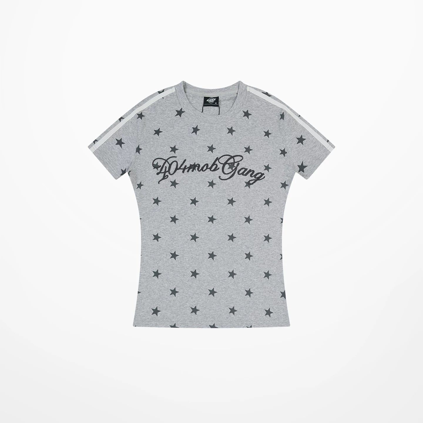 404MOB Chain Embroidery Full Print Striped Slim Tee