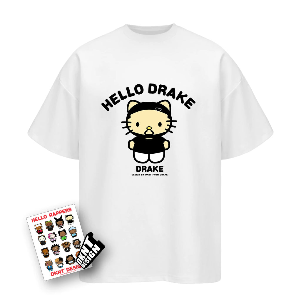 DKNT Kitty Print Crew Neck Loose Casual Tee